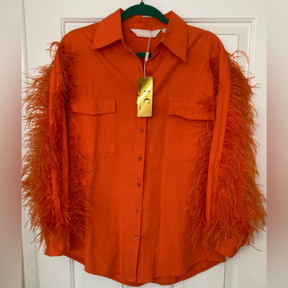 Orange Feather-Trimmed Womens shirt